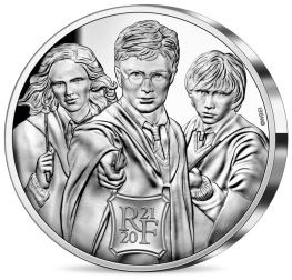 Harry Potter avec Ron et Hermione, monnaie argent face